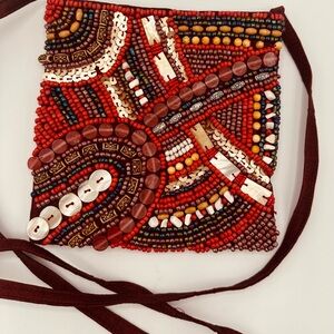 Colorful Beades!! Shell beads -Metal Beads Sequins - Crossbody Rusty Red color